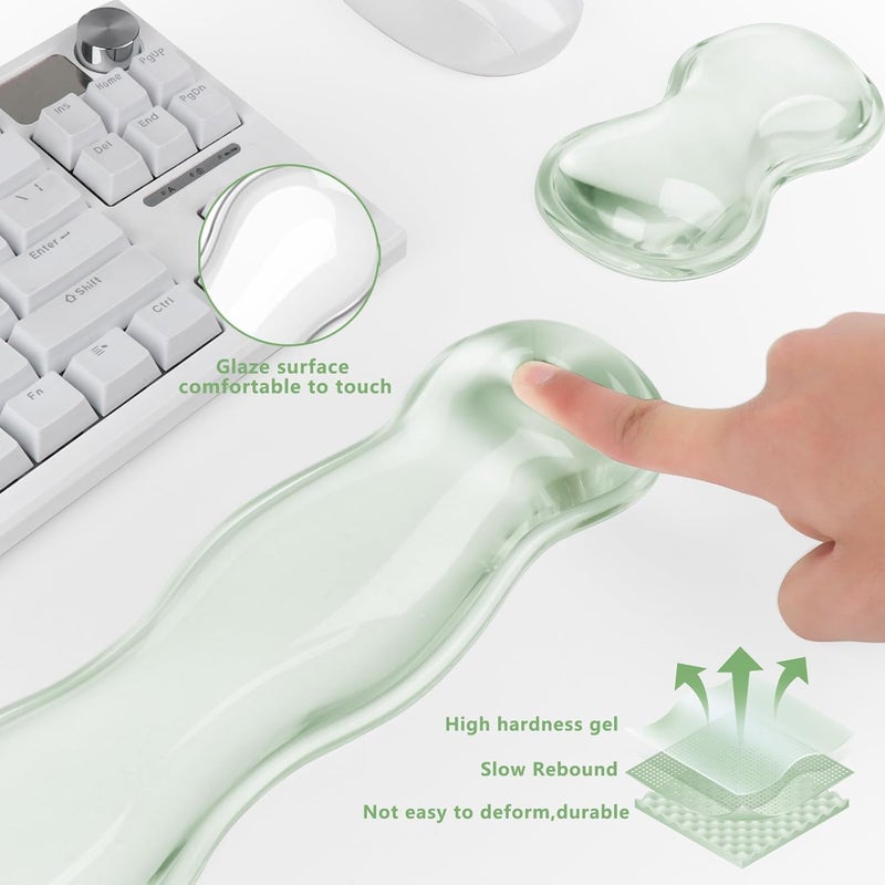 KEPUTAIER Gel Keyboard and Mouse Wrist Rest, Cute Wrist Support and Arm Support Keyboard Rest for Keyboard and Mouse Typing Pain Relief，Suitable for Office/Computer/Laptop/Gaming（Transparent Green Set ） - Image 3